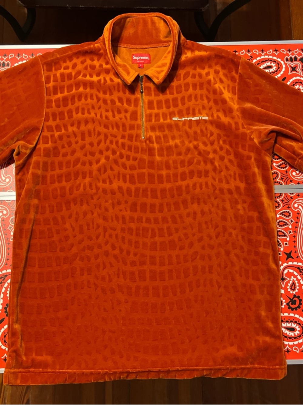 Supreme Velour Croc Zip Collar Pullover - Orange - Picture 3 of 6